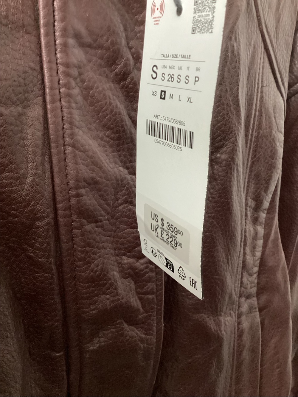 Zara maroon 100% LEATHER BOMBER JACKET ZW COLLECTION LIMITED EDITION - Picture 11 of 11